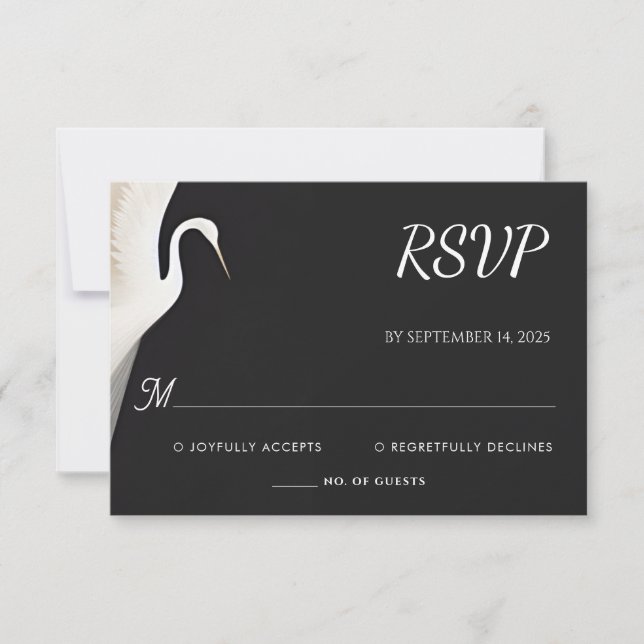 Feather Rustic Asian Sky Fun Cloud Crane Wedding RSVP Karte (Vorderseite)