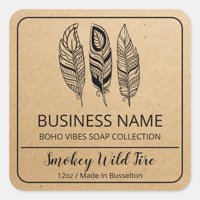 Feather Soap Business Labels Quadratischer Aufkleber (Vorderseite)