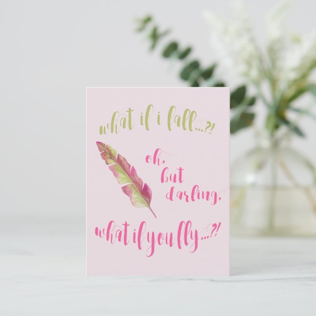 Feather - Was ist, wenn ich falle? - Zitat mit Ins Postkarte (Stehend Vorderseite)