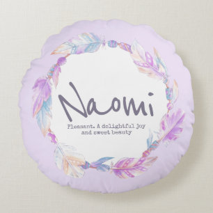 Feather Wasserfarbe Name bedeutet Naomi Rundkissen Rundes Kissen