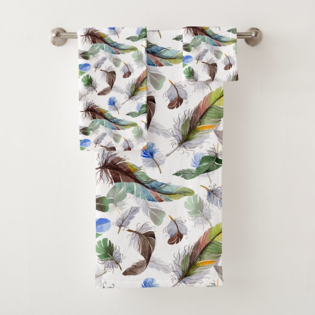 Feather Watercolor Muster Badhandtuch Set (Insitu)