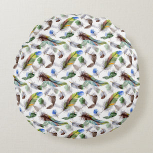 Feather Watercolor Muster Rundes Kissen