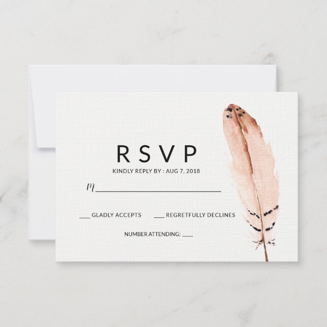 Feather Watercolor RSVP-Karte RSVP Karte (Vorderseite)