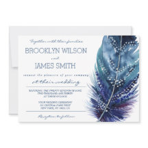 Feather Wedding Einladungen blau und Lila