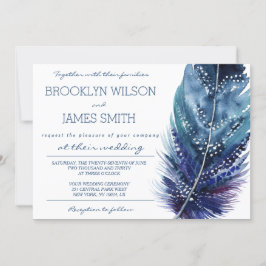 Feather Wedding Einladungen blau und Lila