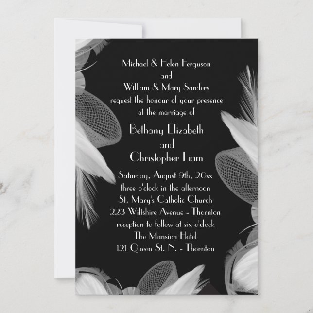 Feathered 1920's Wedding Einladung 3 (Vorderseite)