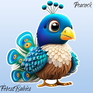 Feathered Baby Peacock, Peachick, Cartoon Graphic Aufkleber