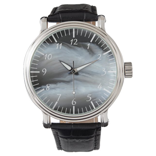 Feathered Black Agate cooler Naturstein Armbanduhr (Vorderseite)