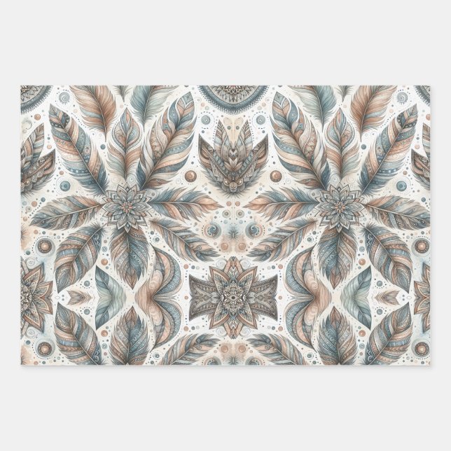 Feathered-Blume Geschenkpapier Set (Vorderseite)
