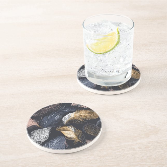 Feathered Bohemisch Round Sandstone Untersetzer (Seite)