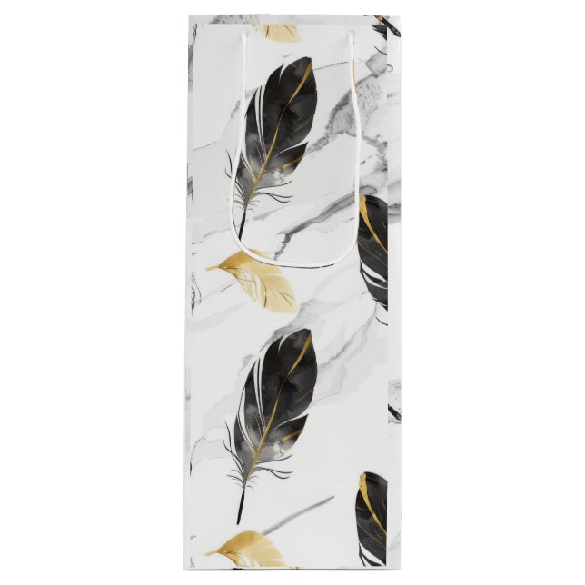 "Feathered Elegance Wine Bag" Geschenktüte Für Weinflaschen (Vorderseite)