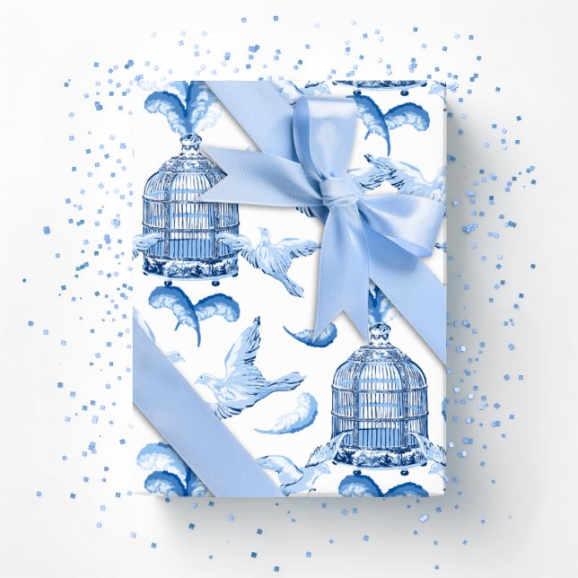 Feathered Fete in Blue Porcelain Geschenkpapier (Von Creator hochgeladen)