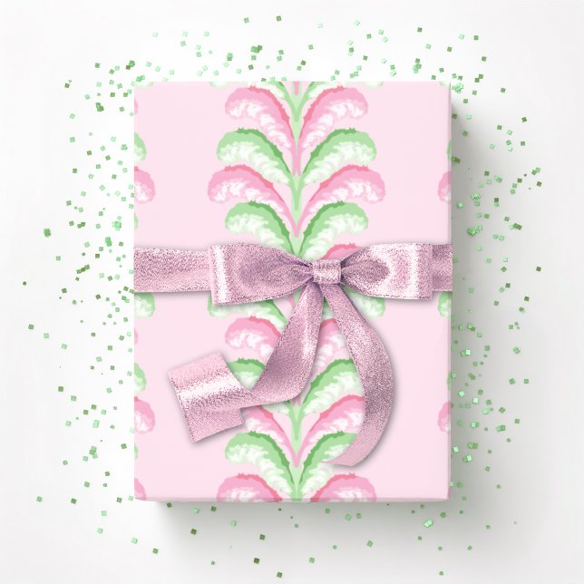 Feathered Fete Stripe in Pink and Green Geschenkpapier (Von Creator hochgeladen)