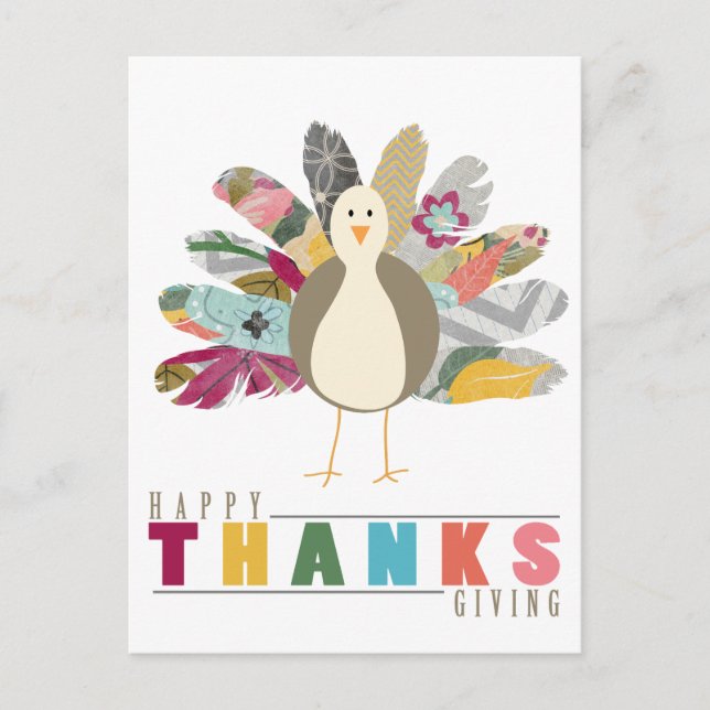 Feathered Friend Happy Thanksgiving Postcard Feiertagspostkarte (Vorderseite)