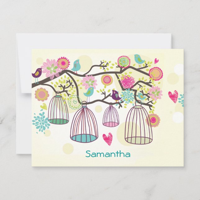 Feathered Friends Spring Flat Notecard Mitteilungskarte (Vorderseite)