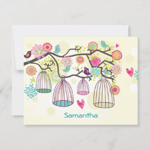 Feathered Friends Spring Flat Notecard Mitteilungskarte