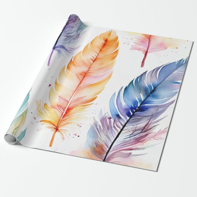 Feathered Grace: Wasserfarben Elegante Geschenkpapier (Ungerollt)