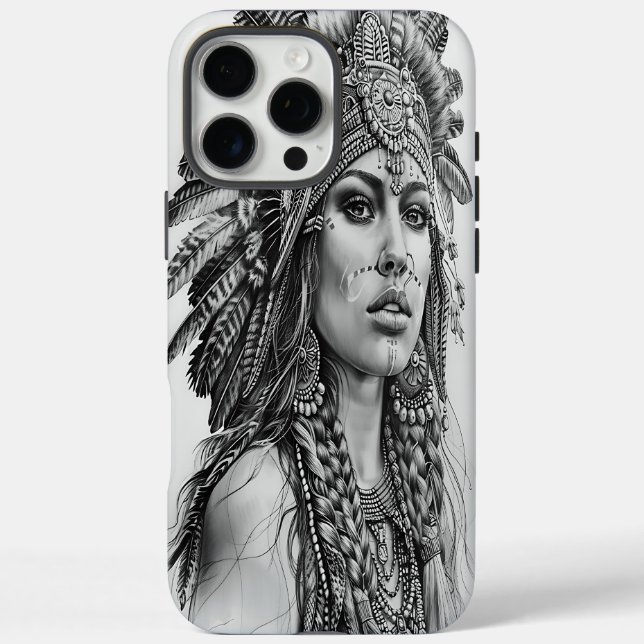 Feathered Indian Warriorgirl iPhone 16 Pro Max Hülle (Rückseite)