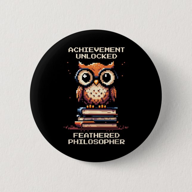 Feathered Philosopher Unlocked Owl Retro Gamer  Button (Vorderseite)