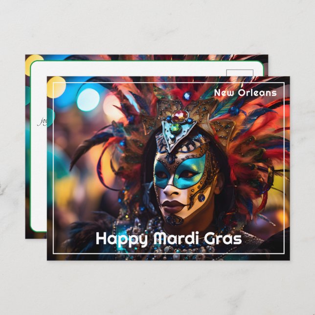 💚 💜 💛 Feathered Splendor: Mardi Gras Opulence Postkarte (Vorne/Hinten)