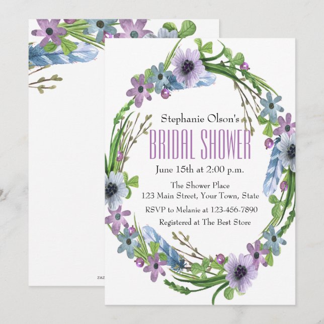 Feathers and Blume Brautparty Einladung (Vorne/Hinten)