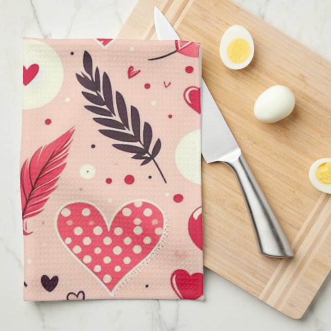 Feathers and Hearts Romantic Geschirrtuch (Viertel Falte)