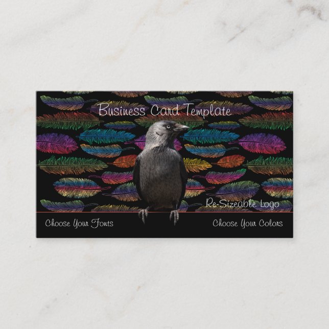 Feathers and Raven Logo Business Card Visitenkarte (Vorderseite)