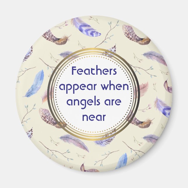 Feathers Aquarellmuster mit Angel Zitat Magnet (Vorne)