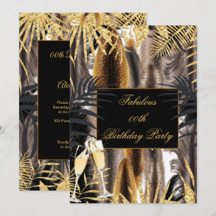 Feathers Black Gold Brown Champagne Geburtstagspar Einladung