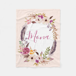 Feathers Boho Aquarelltüte Fleecedecke