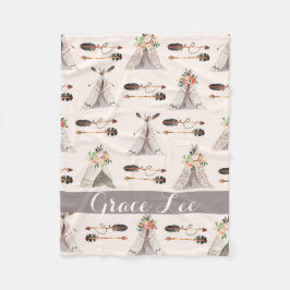 Feathers Boho Aquarelltüte Fleecedecke