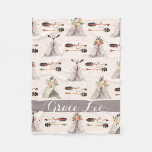 Feathers Boho Aquarelltüte Fleecedecke