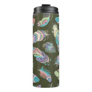 Feathers Boho Nahtlose Muster. Stammesvolkszurück Thermosbecher