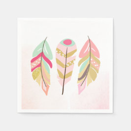 Feathers Boho Paper Napkins Pink Gold Girl Wild Serviette