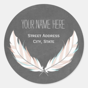 Feathers + Chalkboard Address Sticker