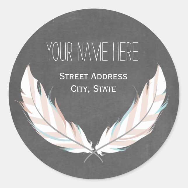 Feathers + Chalkboard Address Sticker (Vorderseite)