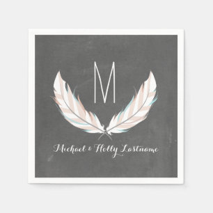 Feathers + Chalkboard Monogram Wedding Serviette