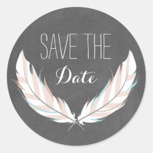 Feathers + Chalkboard Save the Date Aufkleber