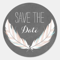 Feathers + Chalkboard Save the Date Aufkleber