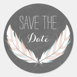 Feathers + Chalkboard Save the Date Aufkleber