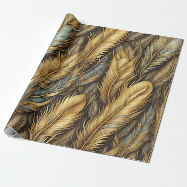 Feathers Golden Silver Art Geschenkpapier (Ungerollt)