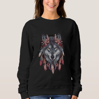 Feathers Men Women Wolf Portrait Kids Boho Wolf Sweatshirt