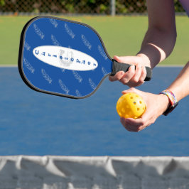 Feathers Muster White Blue Modern Monogram Pickleball Schläger