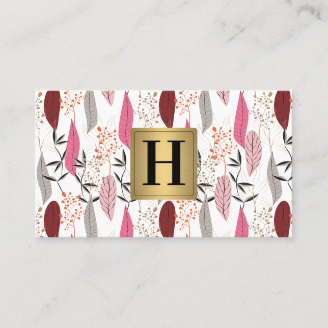 Feathers Pattern Boho Style | Monogramm Visitenkarte (Vorderseite)
