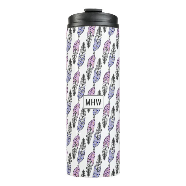 Feathers Pattern Custom Monogram Tumbler Thermosbecher (Vorderseite)
