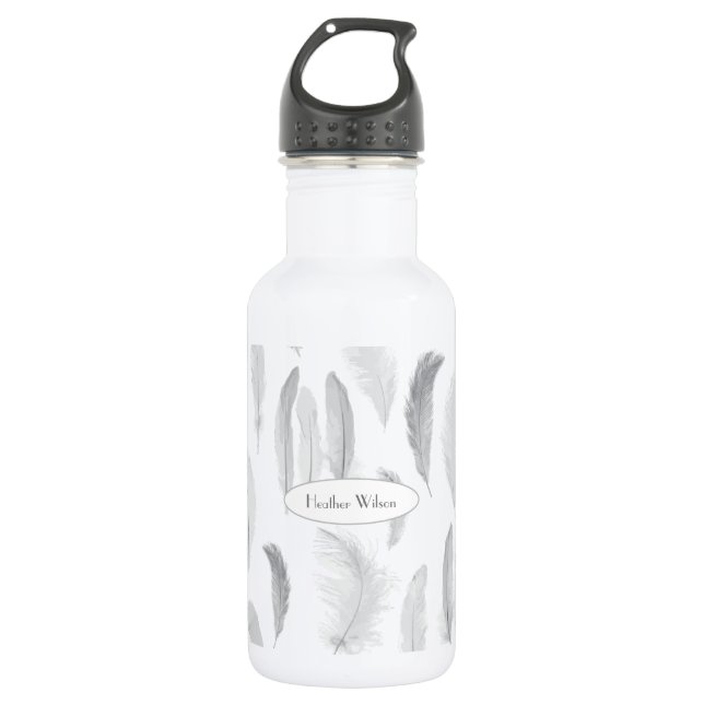 Feathers Water Flasche mit Namen Edelstahlflasche (Vorderseite)