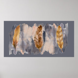 Feathers Watercolor Gray Brown Poster Print