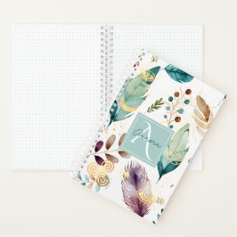 Feathery Floral Pattern Monogramm Notizbuch