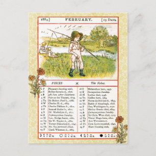 Februar 1884 Almanac. Fische Postkarte