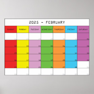 Februar 2025 Farbtage Kalenderplaner Poster